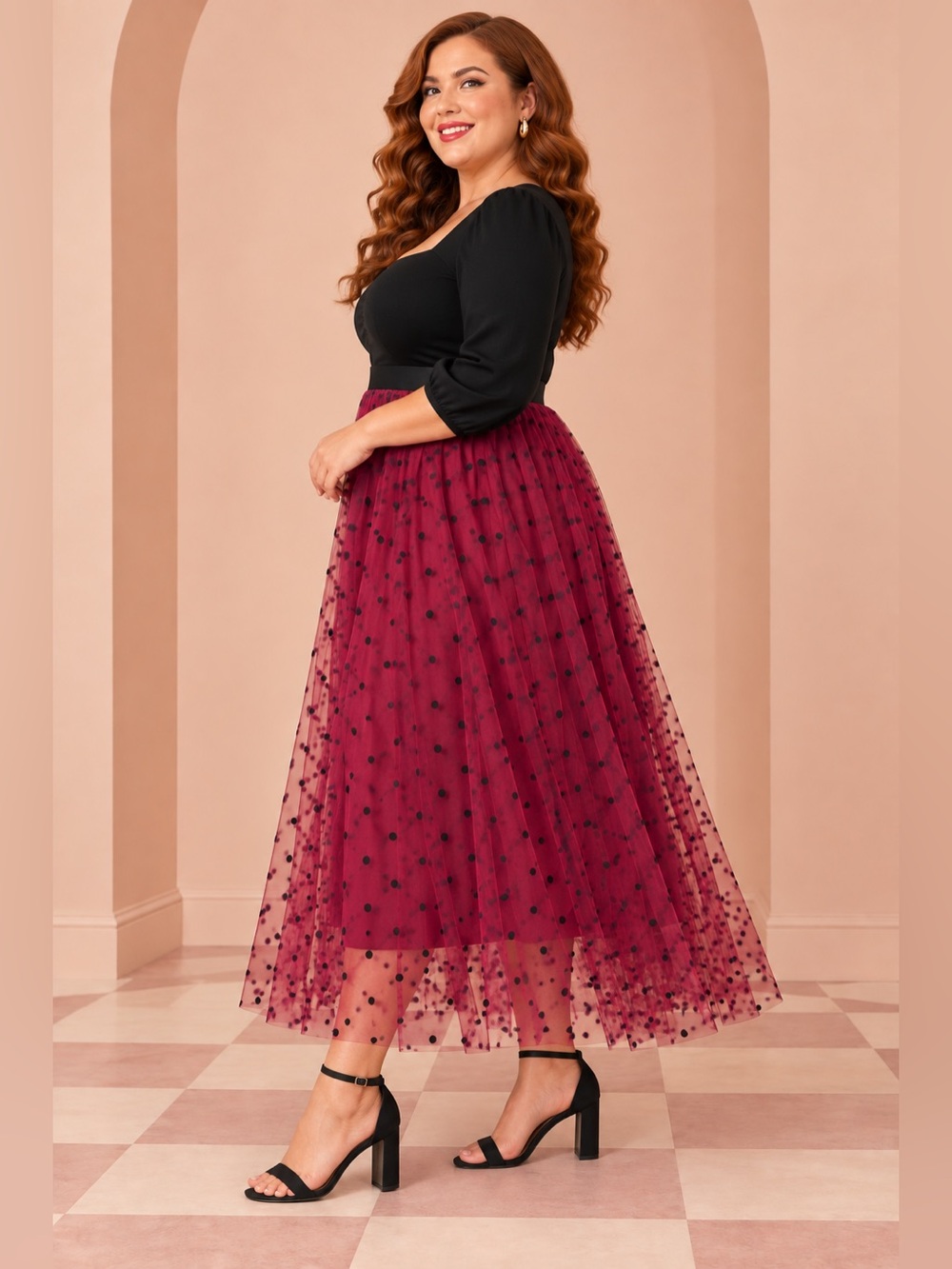 UNIQUE VINTAGE Flirty Sexy Holiday Party Polka Dot Flowy Midi Skirt NWT - Picture 2 of 3